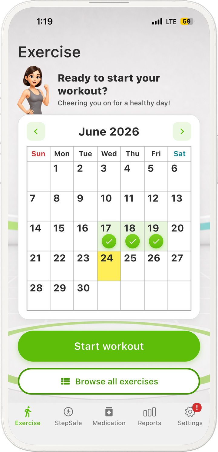 Exercise calendar screen